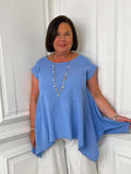 Linen Mix Cap Sleeve Top - Cornflower