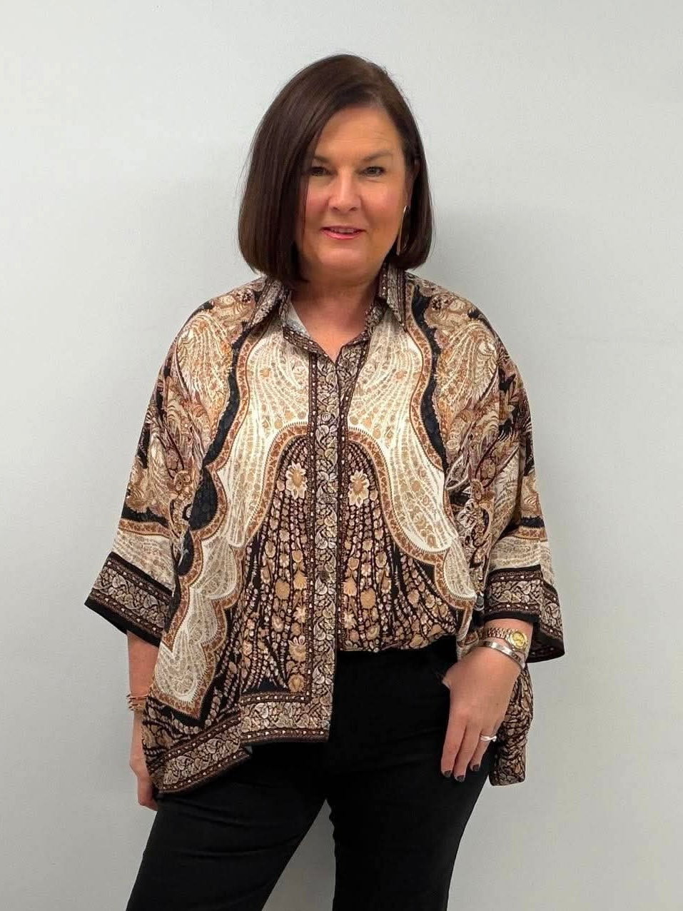 Paisley Print Oversized Shirt - Chocolate Mix