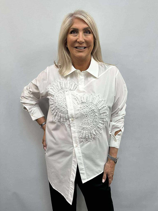 Malissa J Beaded Applique Shirt - White