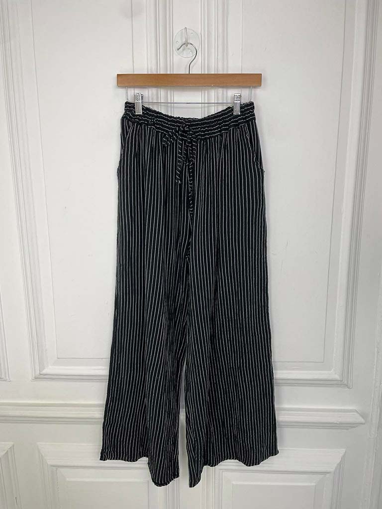 Seersucker Stripe Palazzos - Black