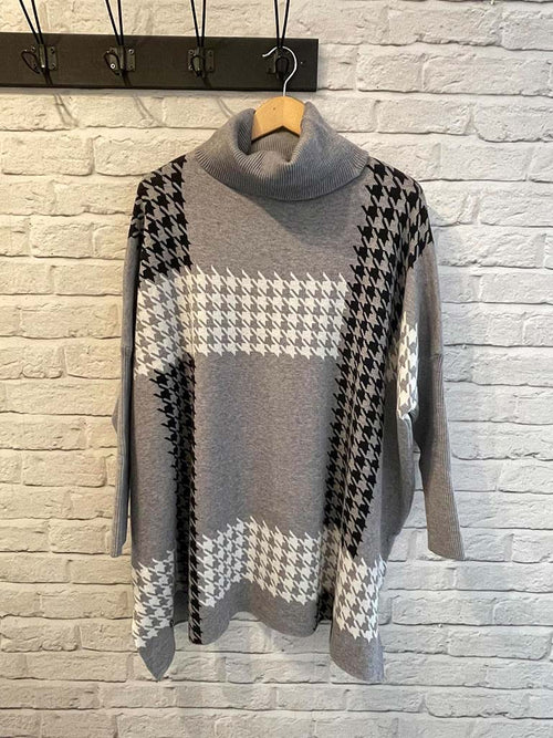Malissa J Dogtooth Polo Knit - Grey