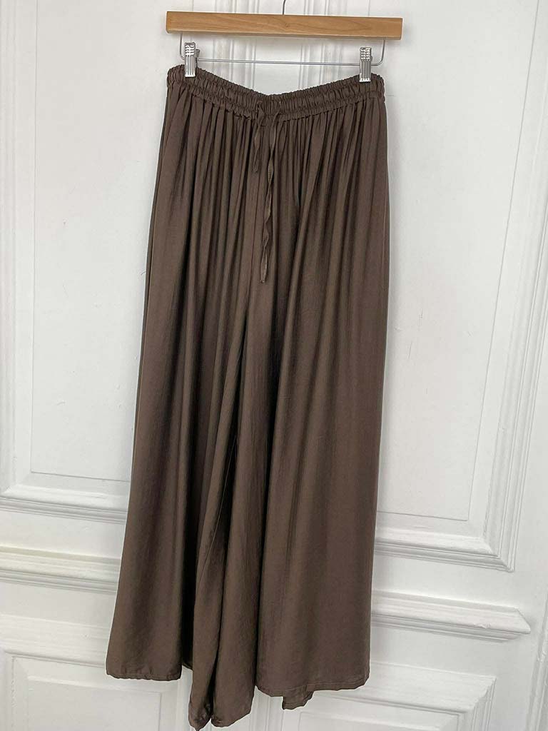 Wide Leg Drawstring Trousers - Chocolate