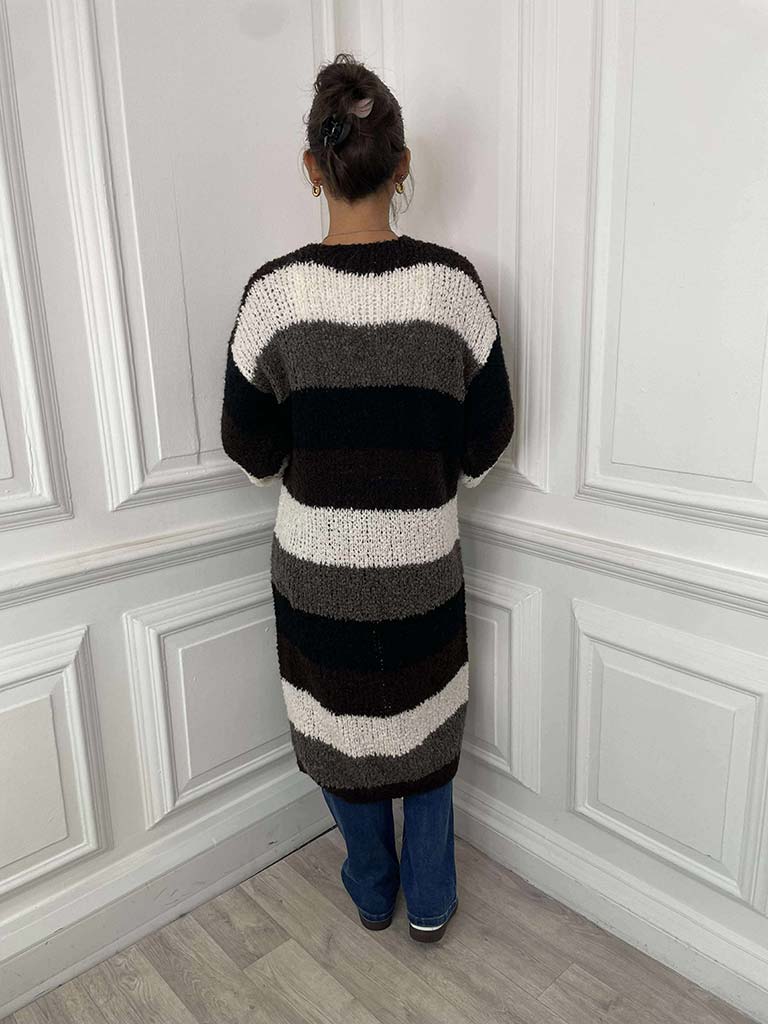 Teddy Stripe Cardigan - Chocolate & Black