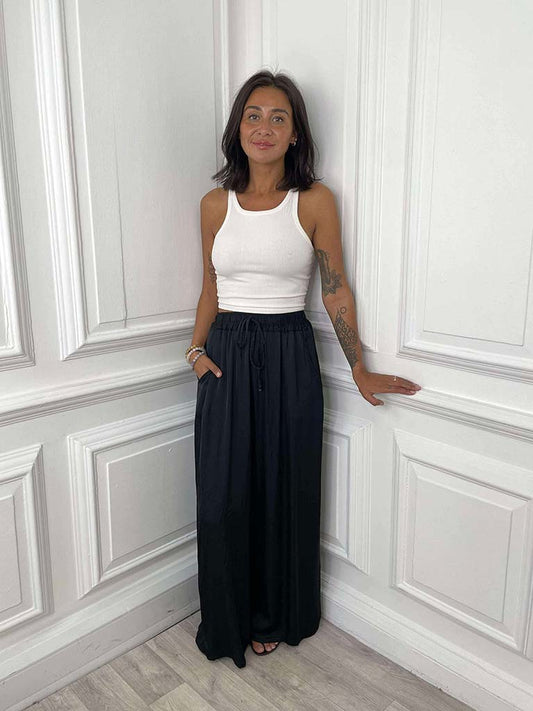 Silk Mix Palazzos - Black