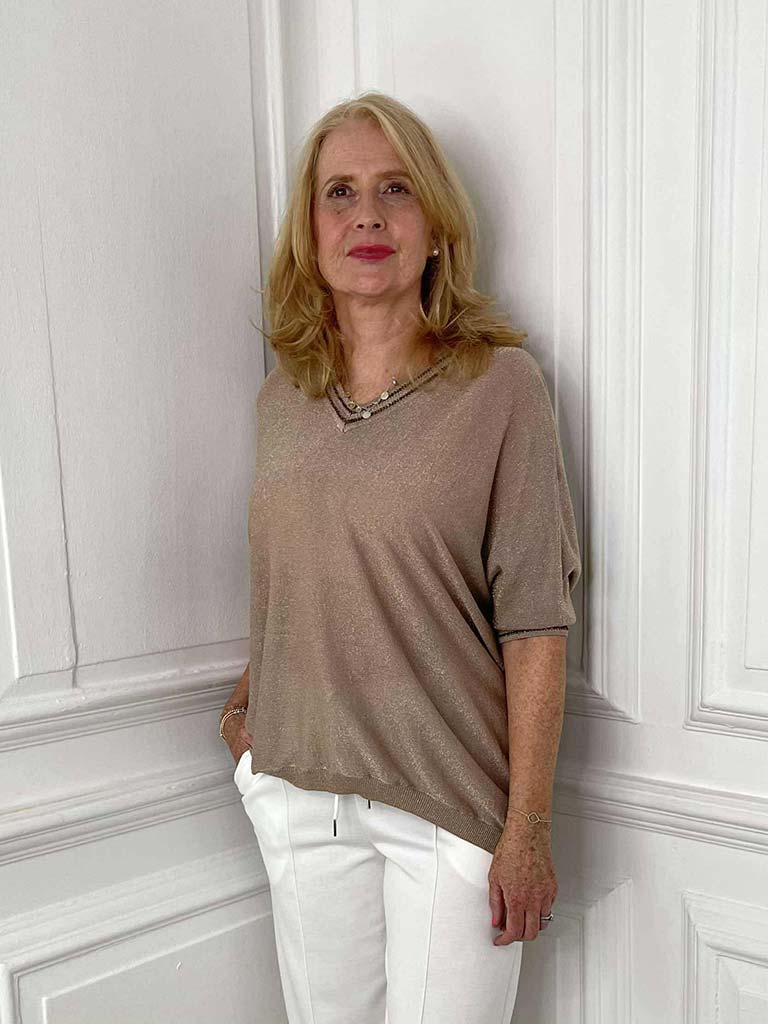 Luxe Shimmer Knit Top - Fawn