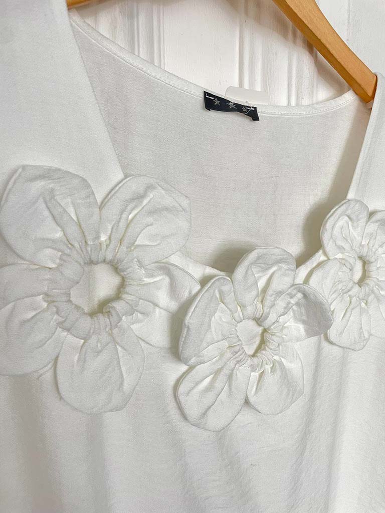 Flower Appliqué Shorts Co-ord - White