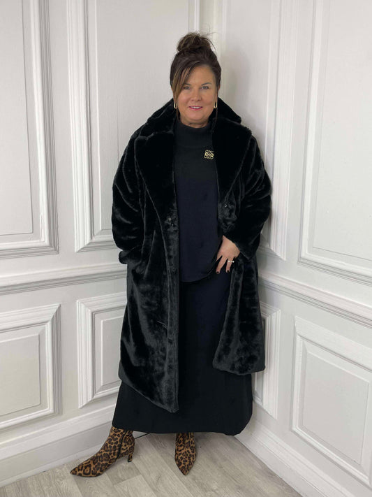 Luxe Faux Fur Long Coat - Black