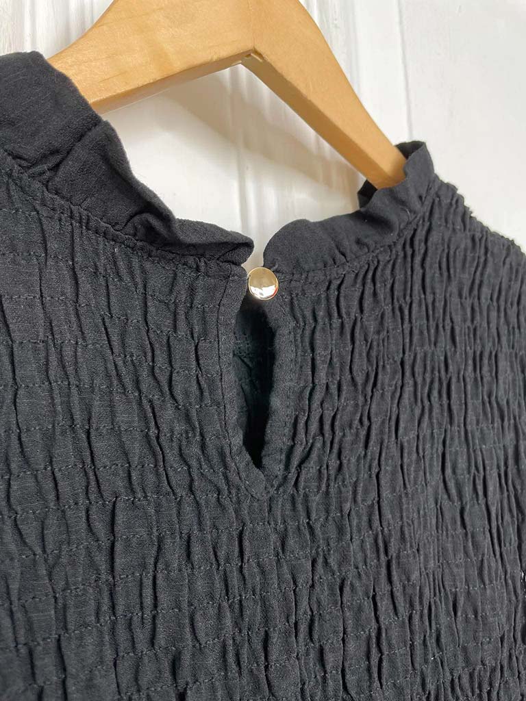 Shirred Frill Top - Black