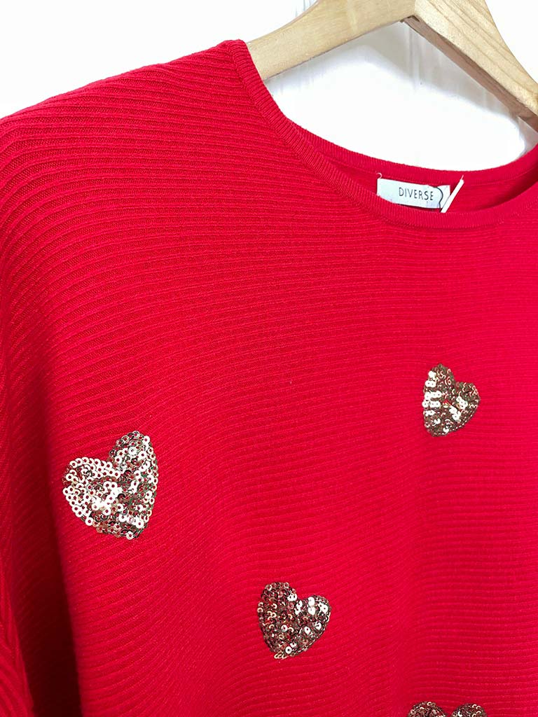Sequin Heart Knit - Red