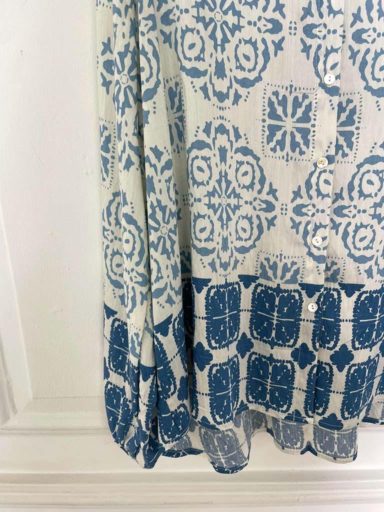 Tile Print Palazzos - Denim