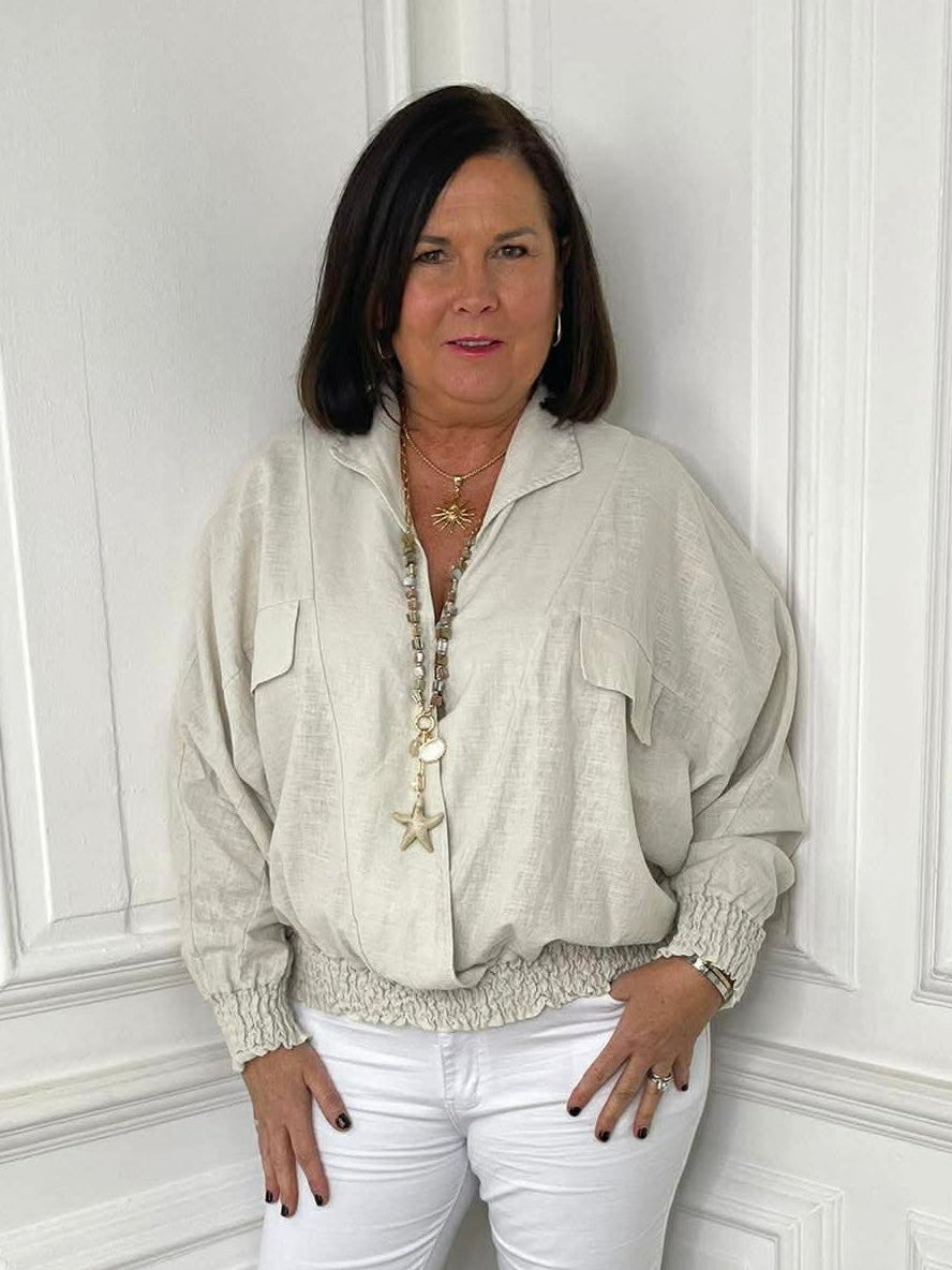 Shirred Waist Shirt - Stone