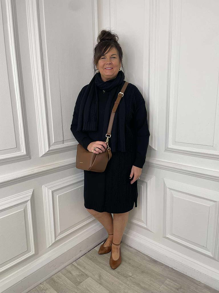 Malissa J Cable Knit Tunic & Scarf - Black