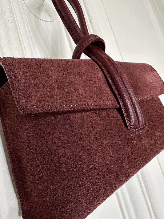 Loop Handle Suede Bag - Burgundy