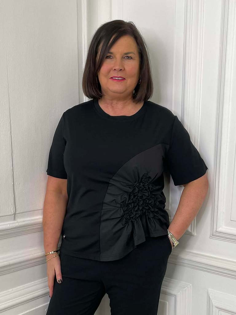 Malissa J Jersey Ruffle Top - Black