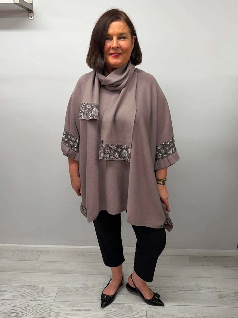 Malissa J Embellished Knit & Scarf - Stone