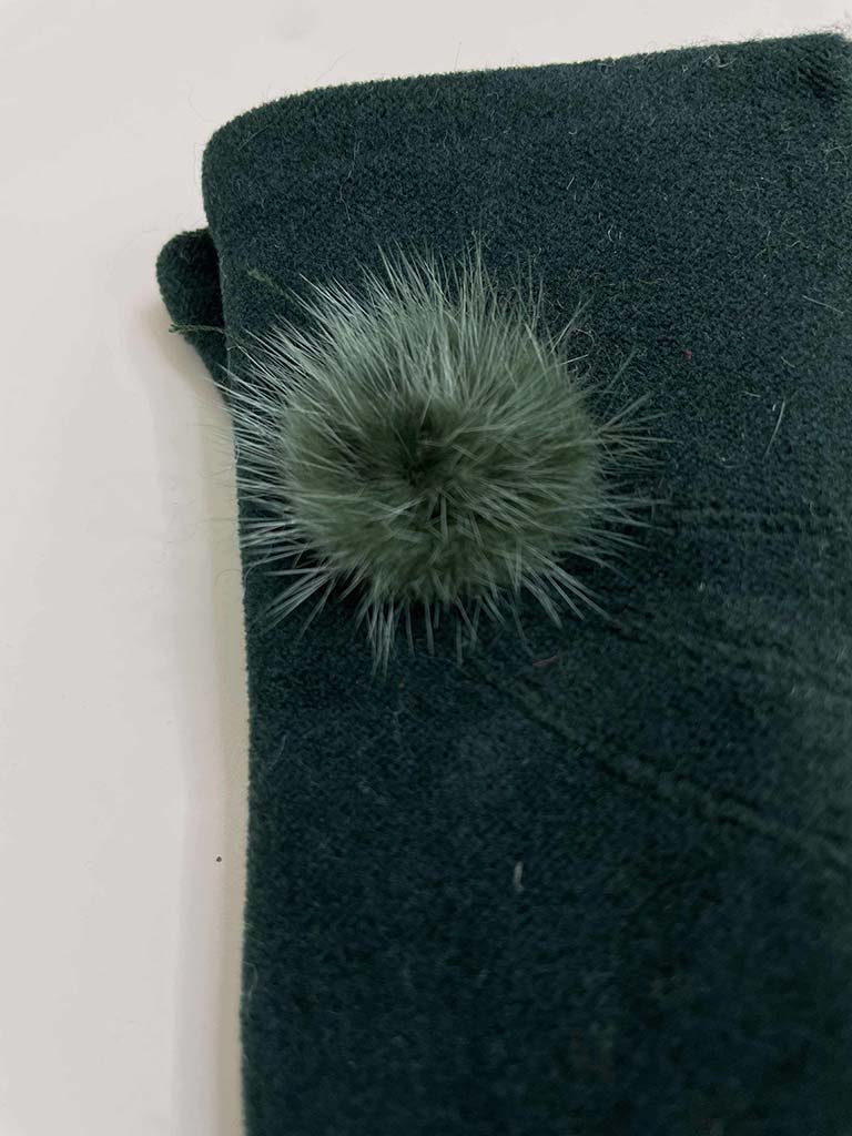 Faux Fur Pom Pom Gloves - Forest
