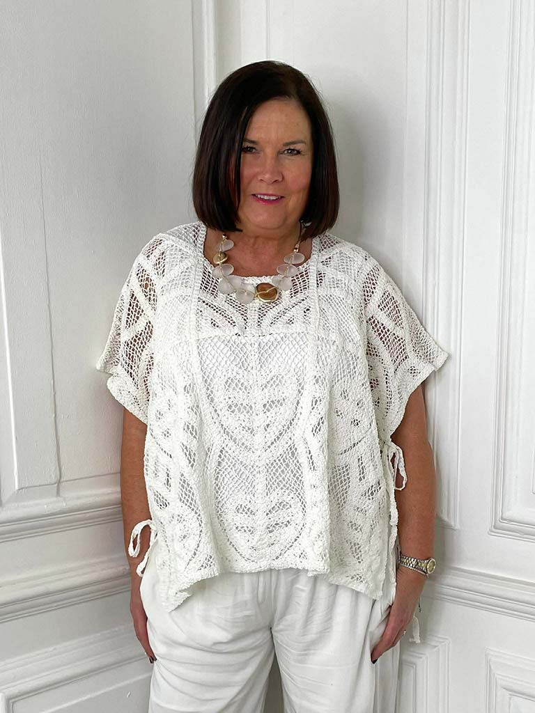 Crochet Tie Side Top - Warm White