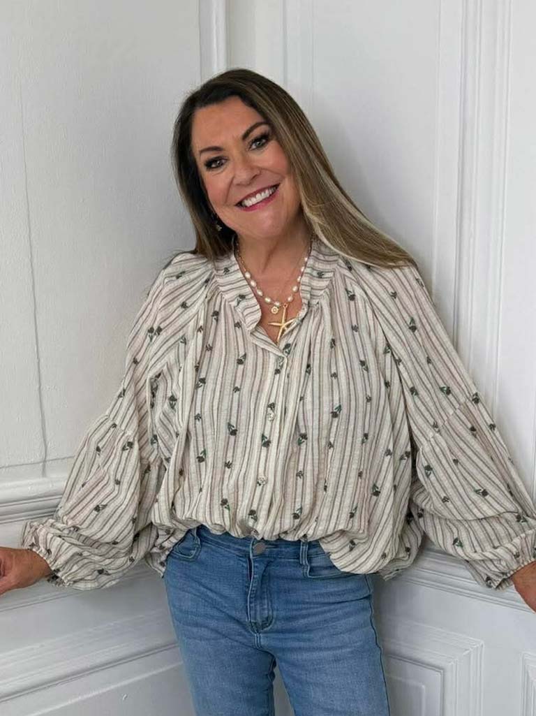 Vintage Rose Stripe Shirt - Natural