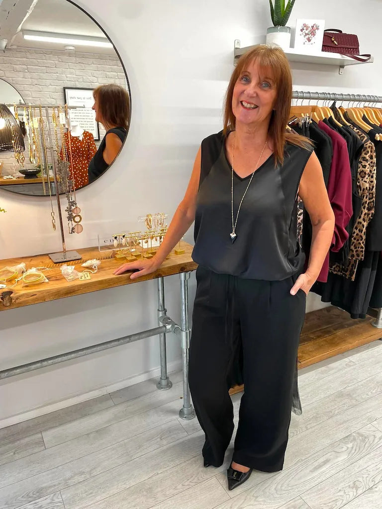 Malissa J Silk Feel Drawstring Vest - Black