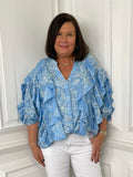 Malissa J Ruffle Sleeve Shirt - Blue