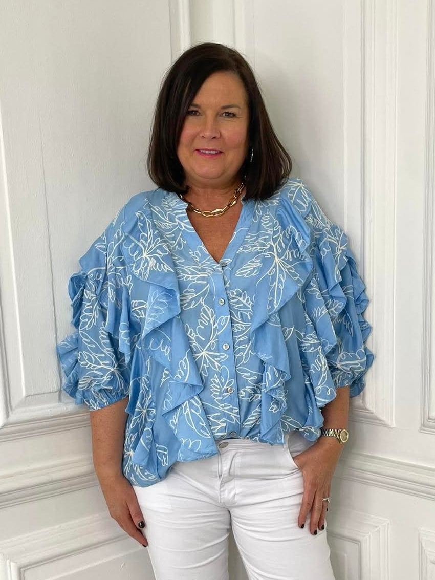 Malissa J Ruffle Sleeve Shirt - Blue