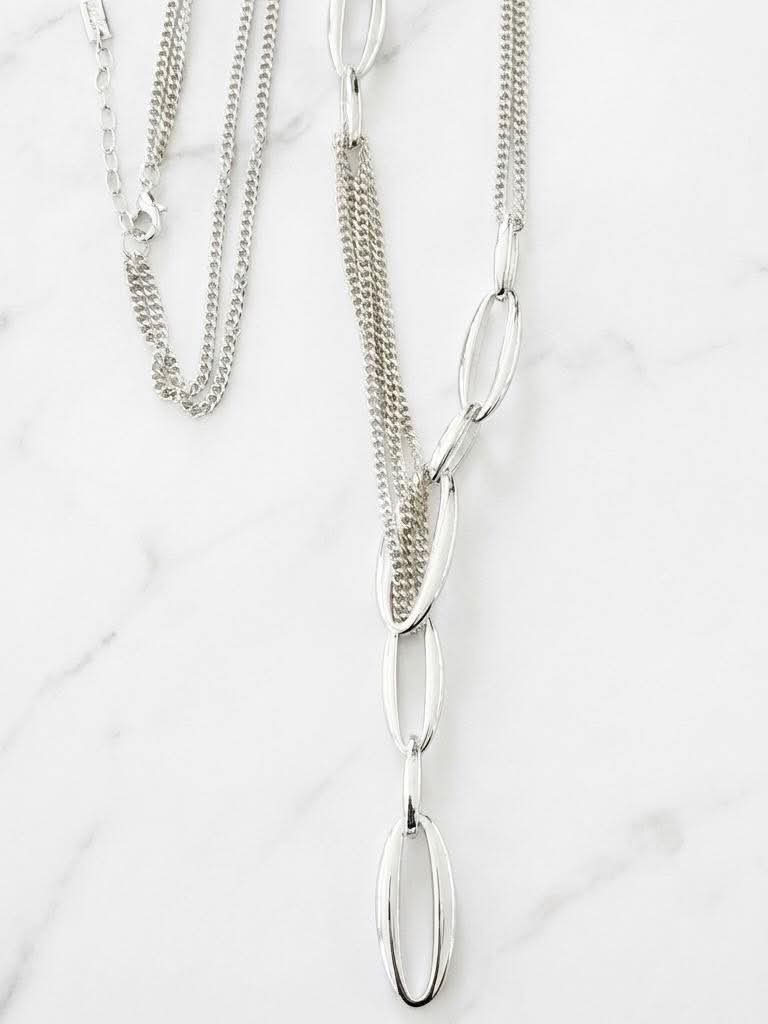 Envy Multi Chain Oval Link Necklace - Silver