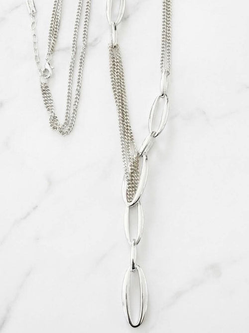 Envy Multi Chain Oval Link Necklace - Silver