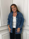 Longline Denim Shacket - Mid Blue