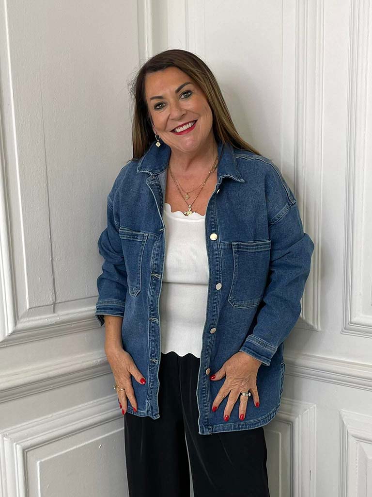 Longline Denim Shacket - Mid Blue