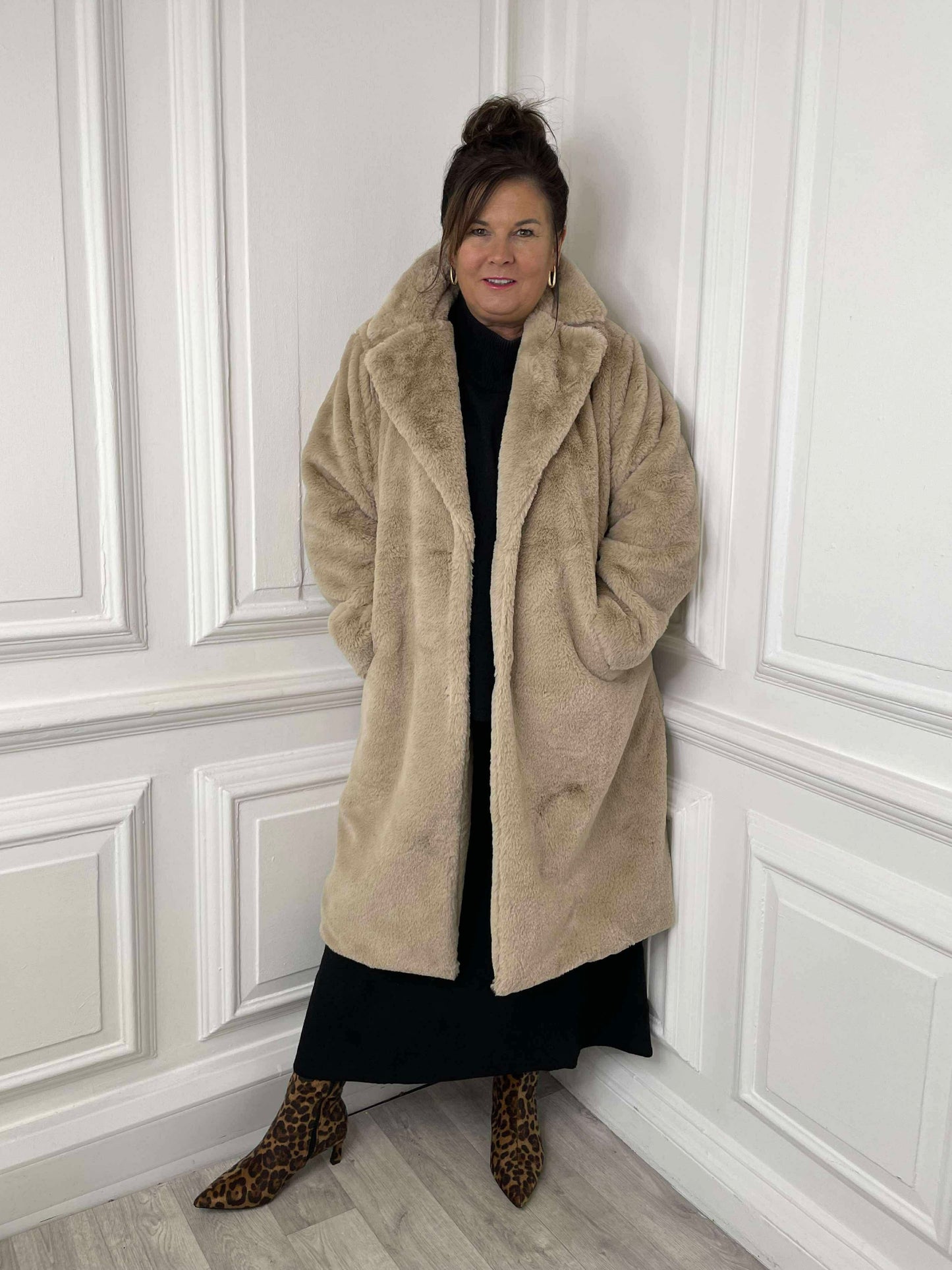 Luxe Faux Fur Long Coat - Fawn