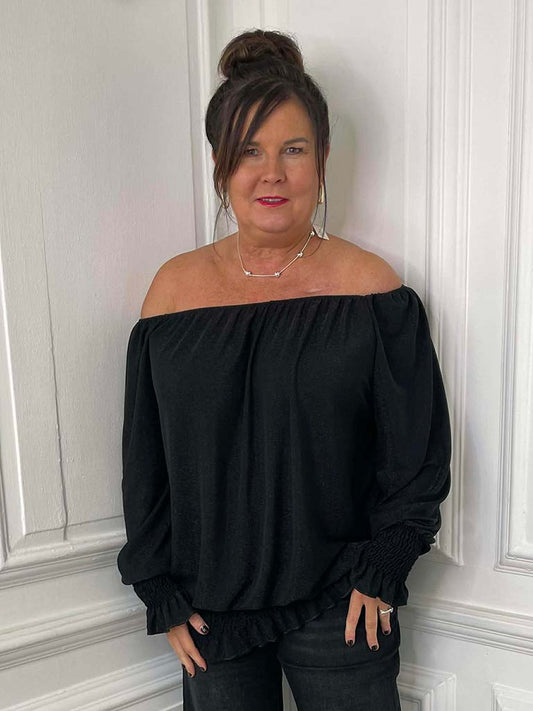 Bardot Shimmer Top - Black