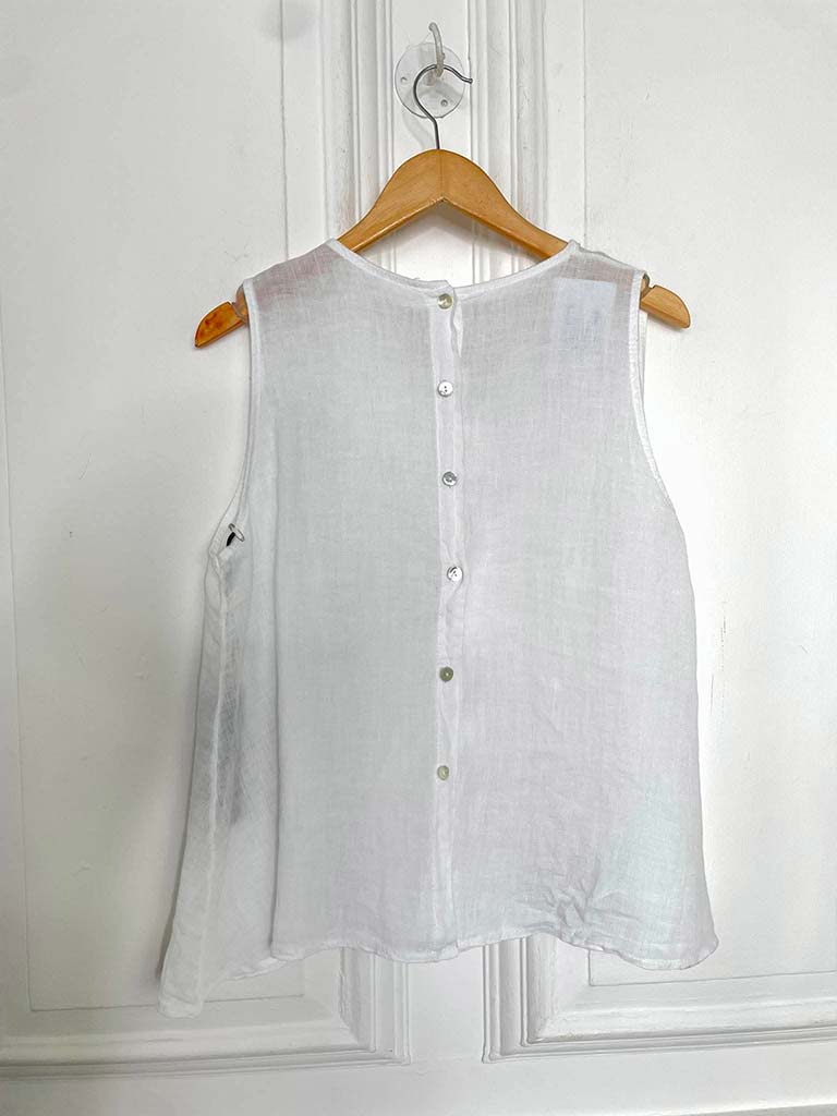 Linen Button Back Top - White