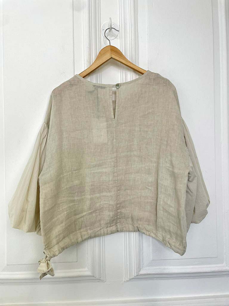 Linen Puff Sleeve Top - Stone