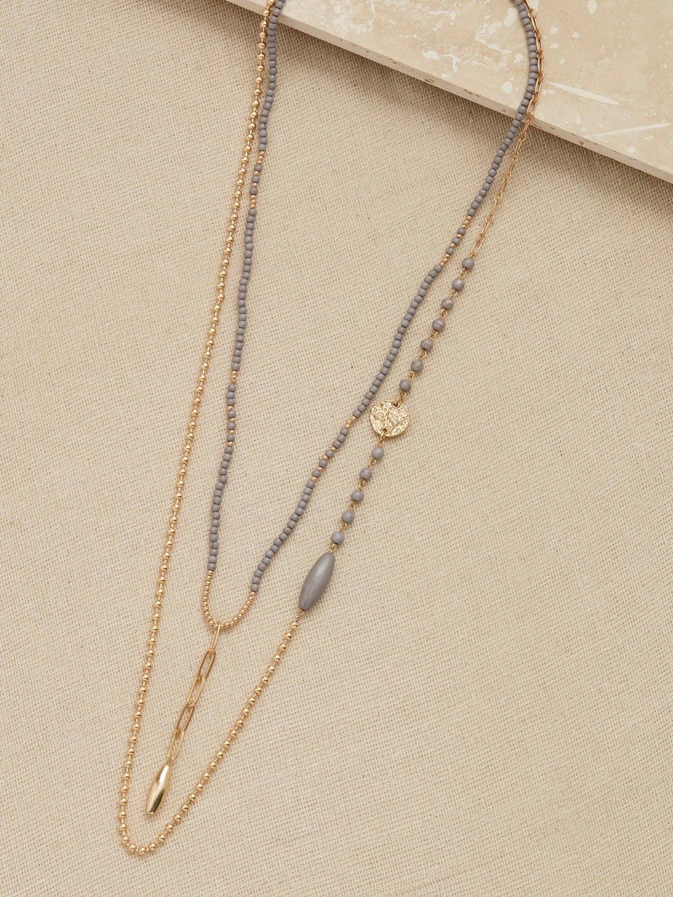 Envy Double Chain Bead Necklace - Gold & Grey