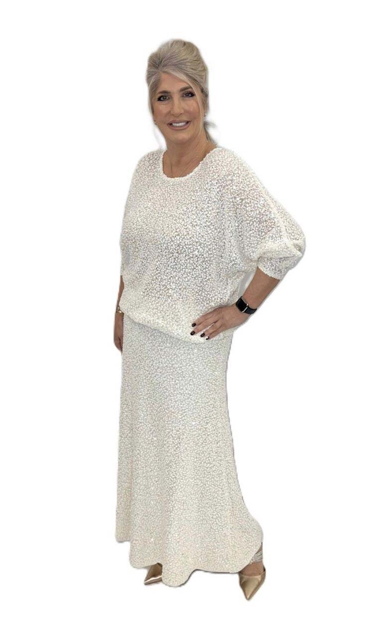 Malissa J Textured Bias Sequin Skirt - Cream