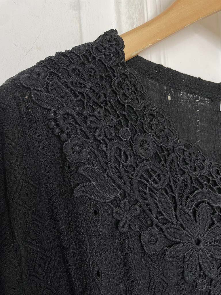 Broderie Anglaise Tee - Black