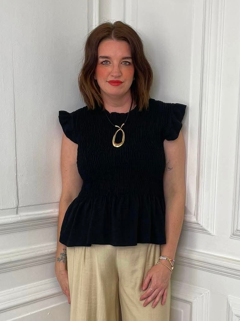 Shirred Frill Top - Black