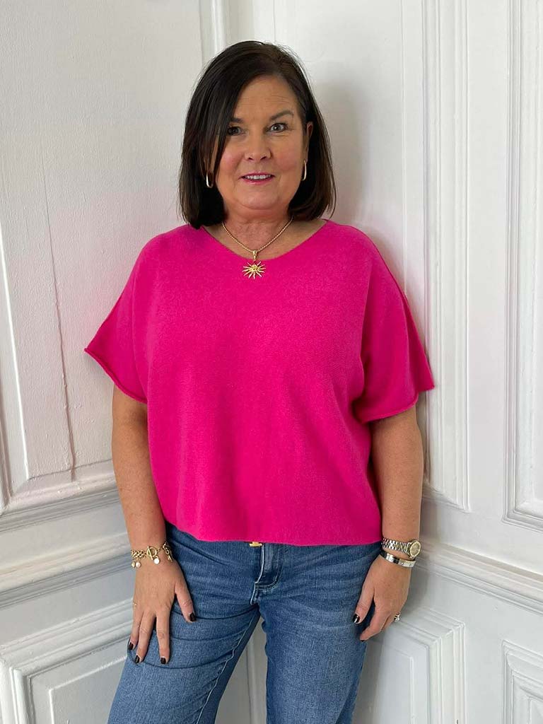 Boxy Drop Shoulder Knit - Hot Pink