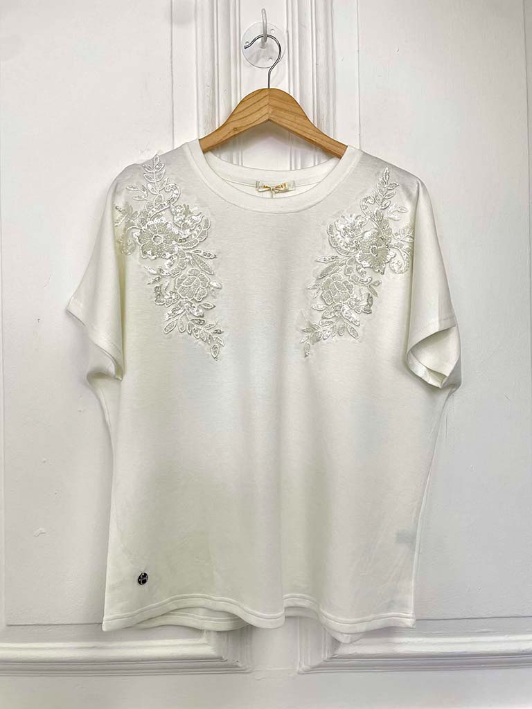 Malissa J Floral Embellished Top - Warm White