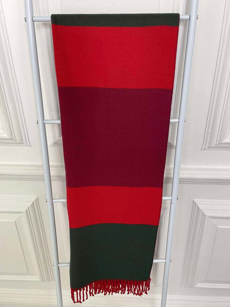 Stripe Cashmere Mix Scarf - Red