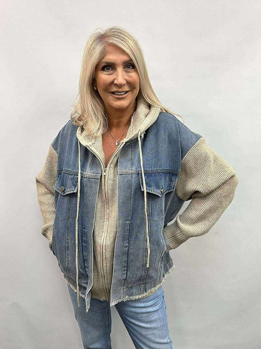 Malissa J Denim Knit Hooded Shacket