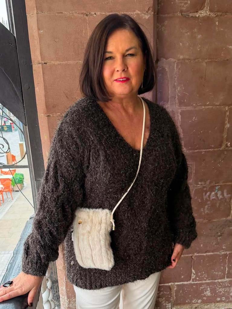 Malissa J Faux Fur Stripe Bag - Stone