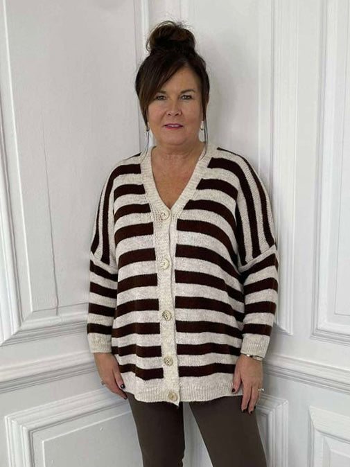 Oversized Striped Cardigan - Chocolate