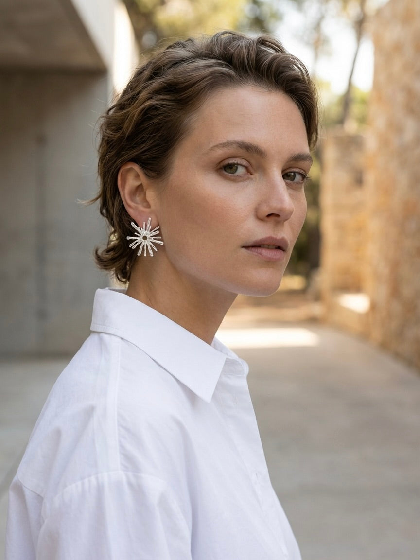 Envy Flower Burst Earrings - Silver