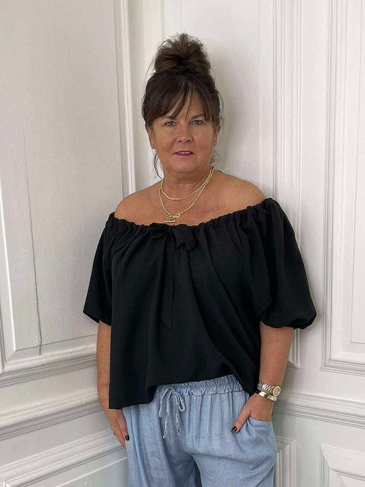Malissa J Bardot Waffle Top - Black