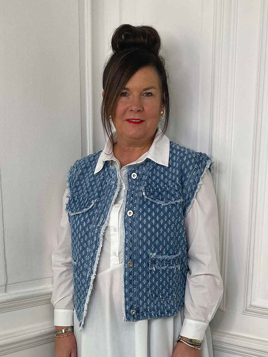 Malissa J Textured Denim Waistcoat