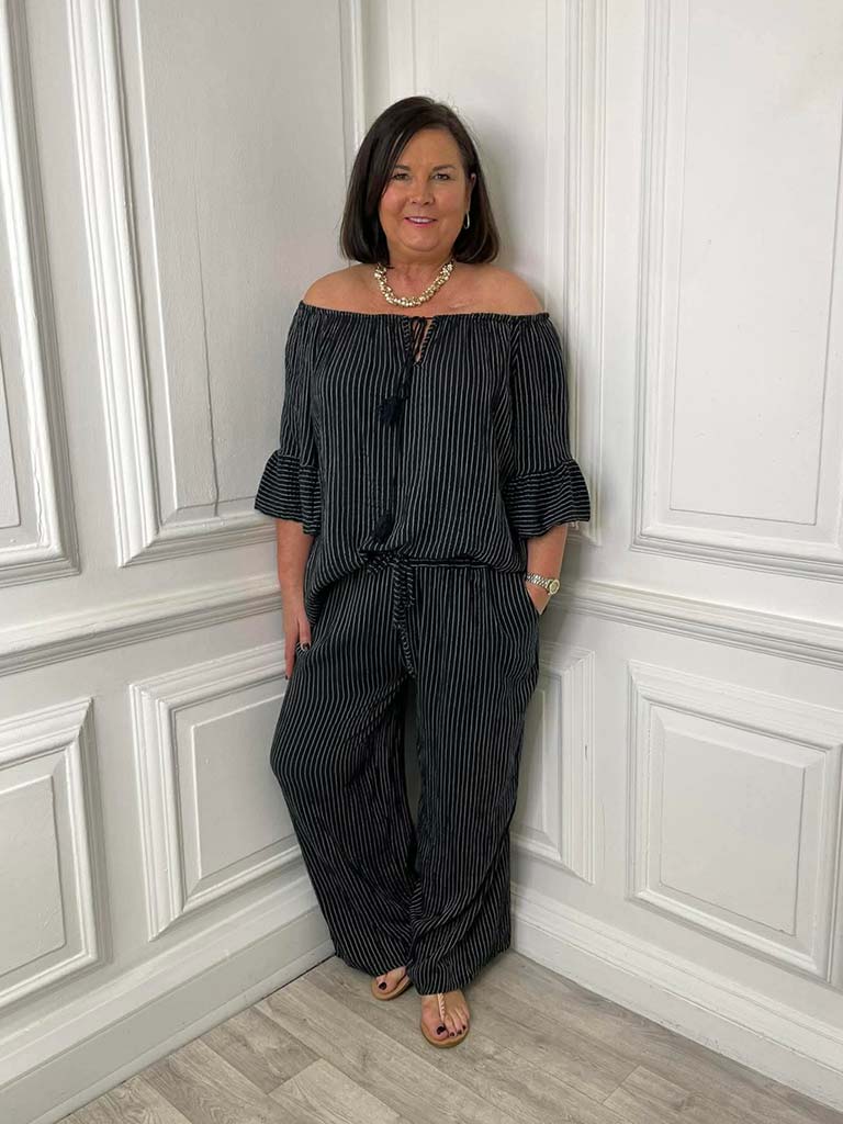 Seersucker Stripe Palazzos - Black