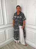 Animal Print Shirt Dress - Black