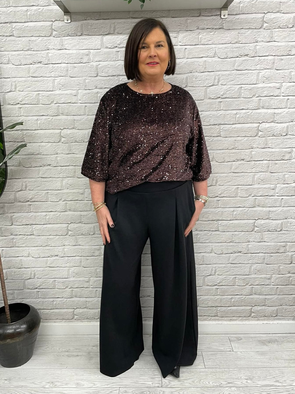 Soya Concept Jasleen Sequin Top - Choco