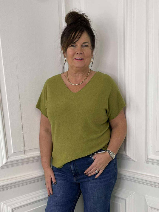 V-Neck Knit Top - Avocado